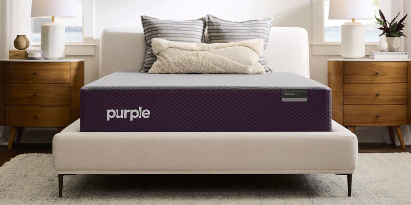 Purple Mattress with base and pillows