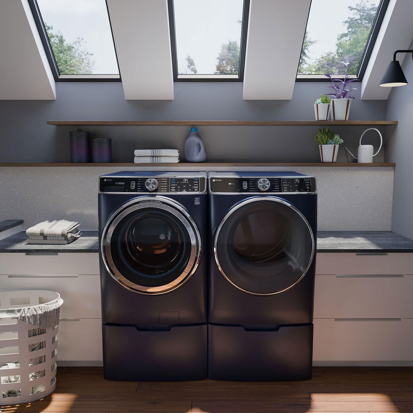 GE Profile 7.8 Cu. Ft. Smart Front Load Gas Dryer in Sapphire Blue