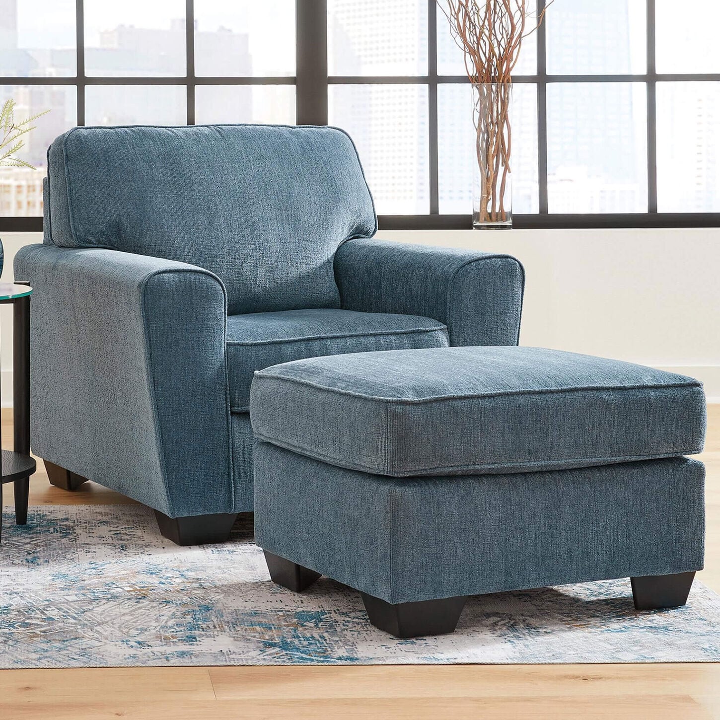 Ashley Cashton Chair and Ottoman in Blue