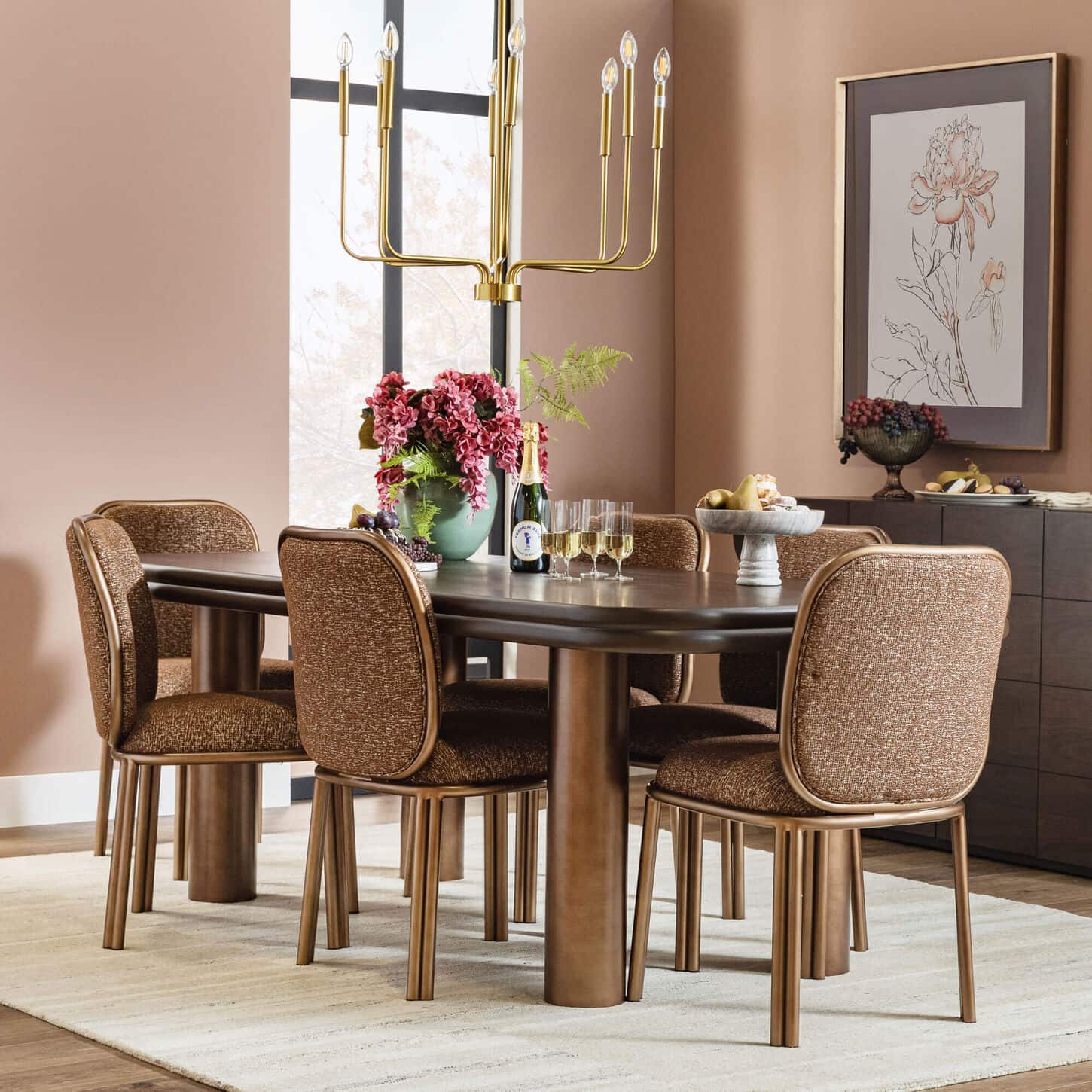 Dining set with ceiling lighting
