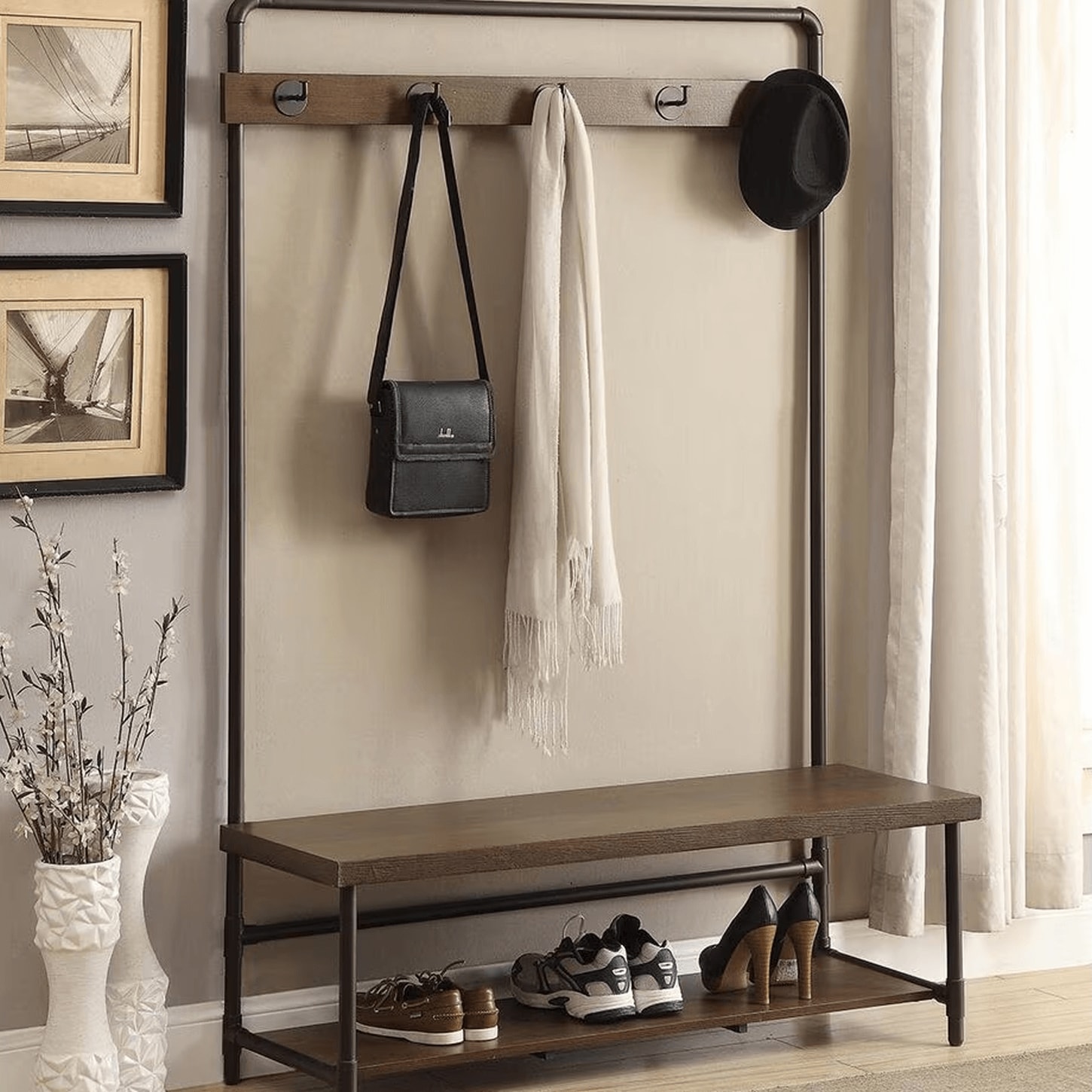 Pacific Landing Hall Tree in Chestnut and Dark Bronze