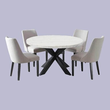 Steve Silver Xena 5-Piece Round Dining Set in White and Ebony