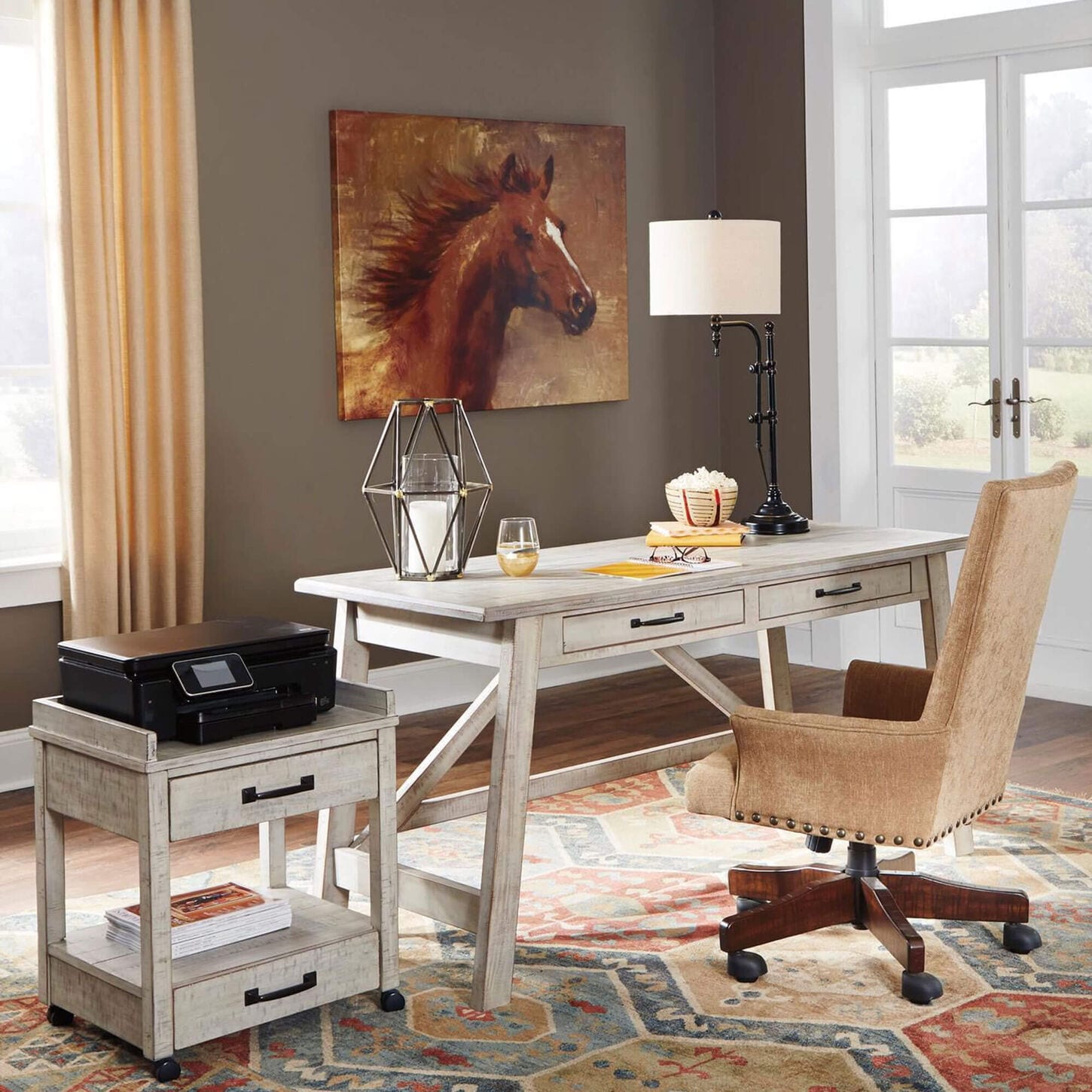 Ashley Carynhurst 3-Piece Office Desk Set in Whitewash