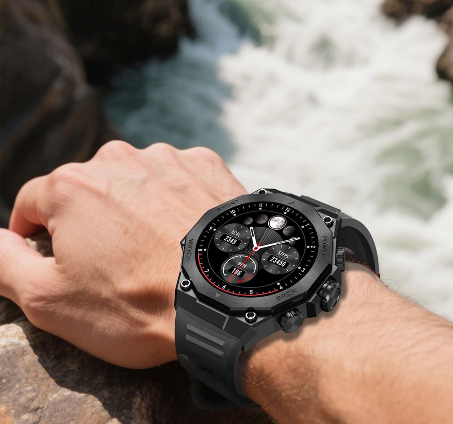 AuraFit Trek 1 GPS Sport Smartwatch in Black