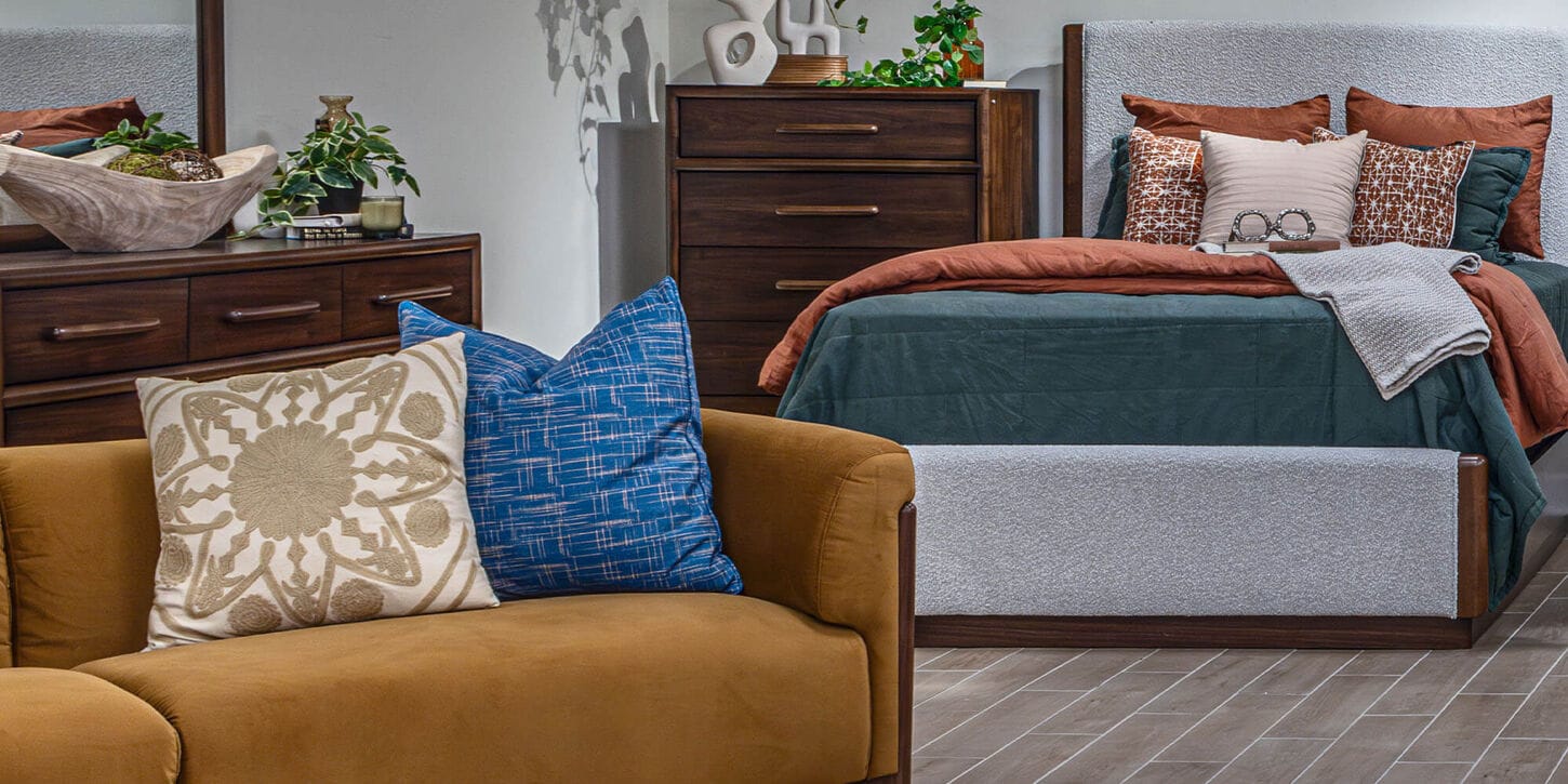 Bookshelves full of home decor