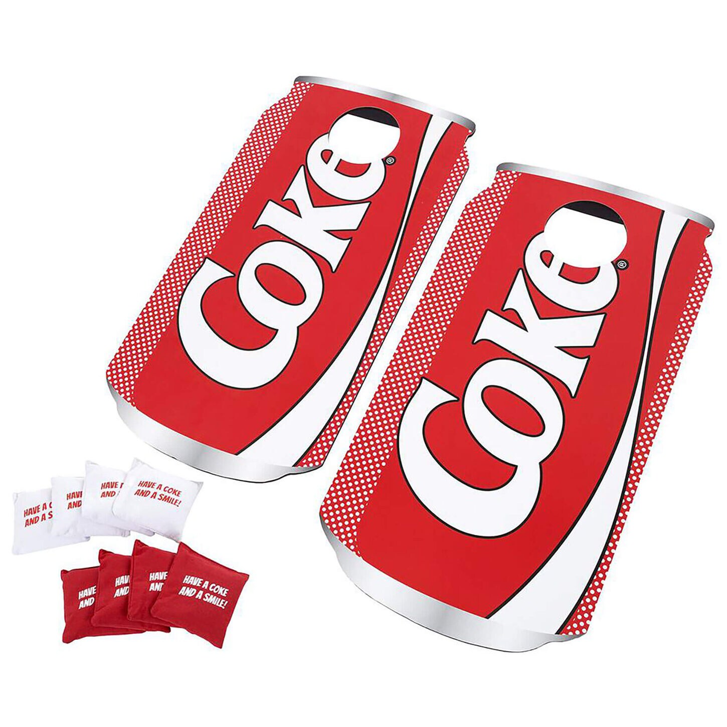 A soda pop corn hole gameboard