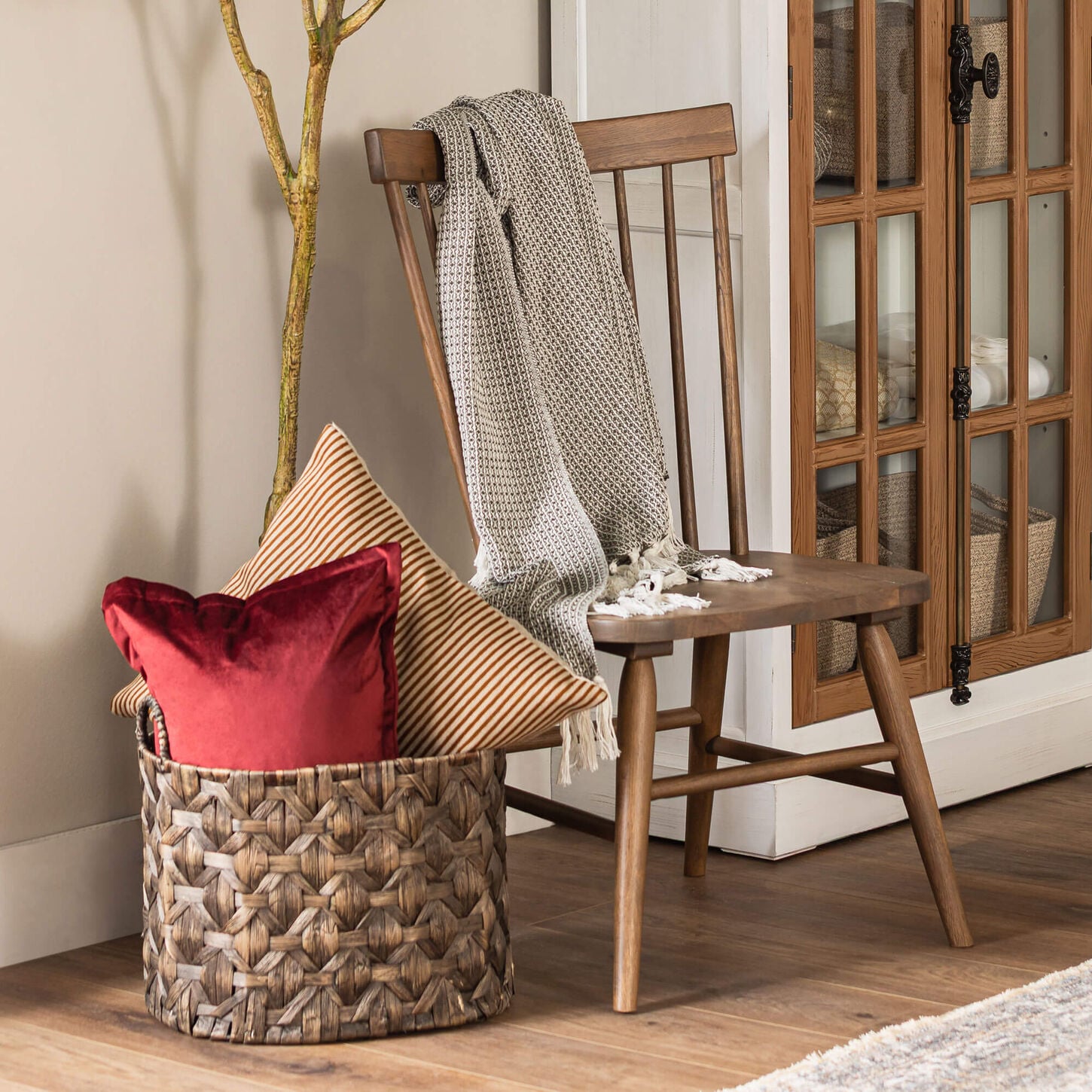 Chair with throw blanket