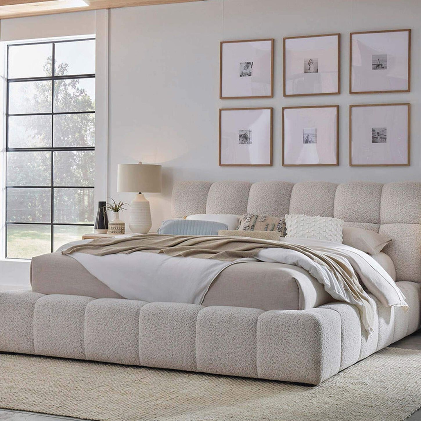 Simeon Collection Escape Queen Upholstered Platform Bed in Fluffy River Rock