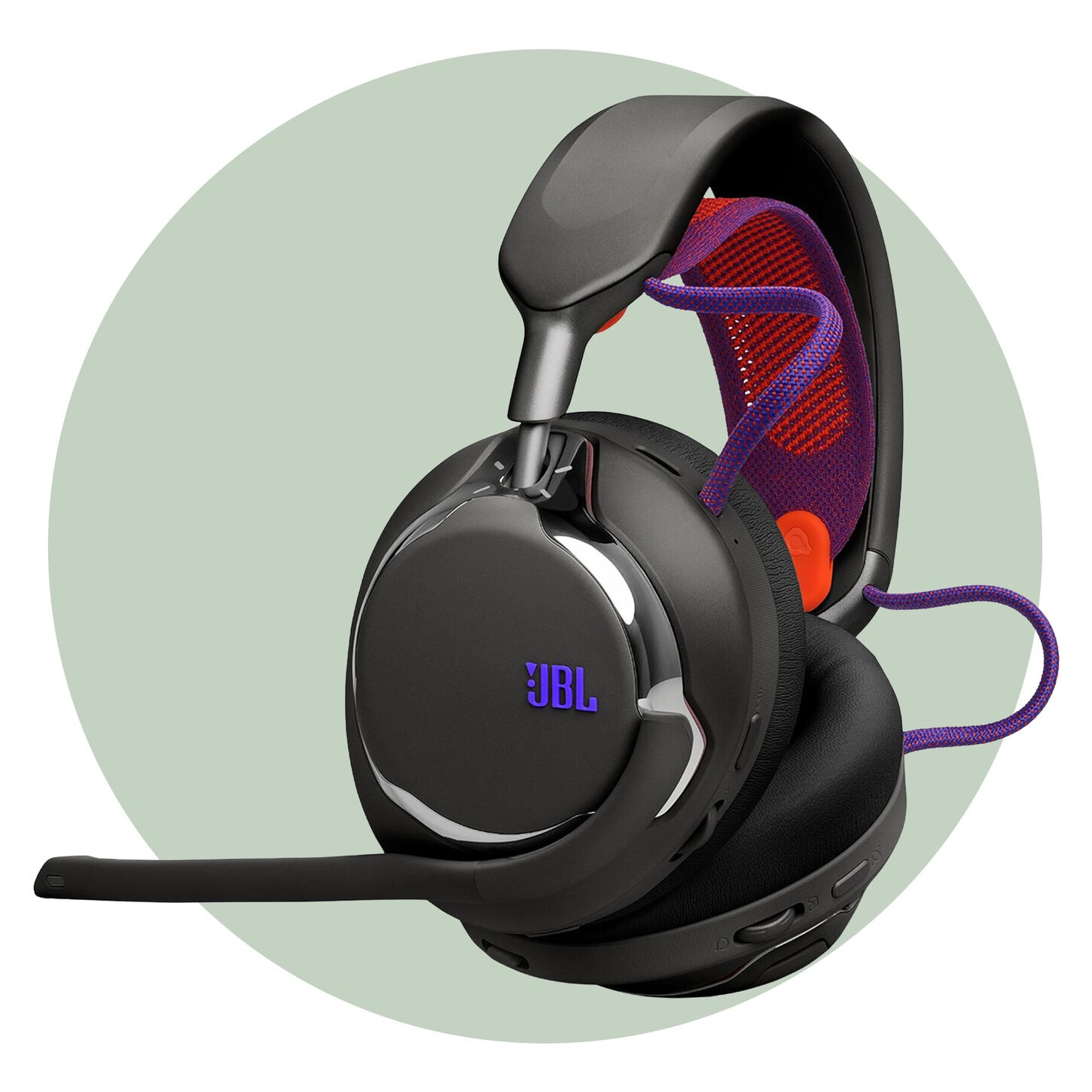 JBL Quantum 950X Wireless Noise Canceling Gaming Headset in Black on beige background