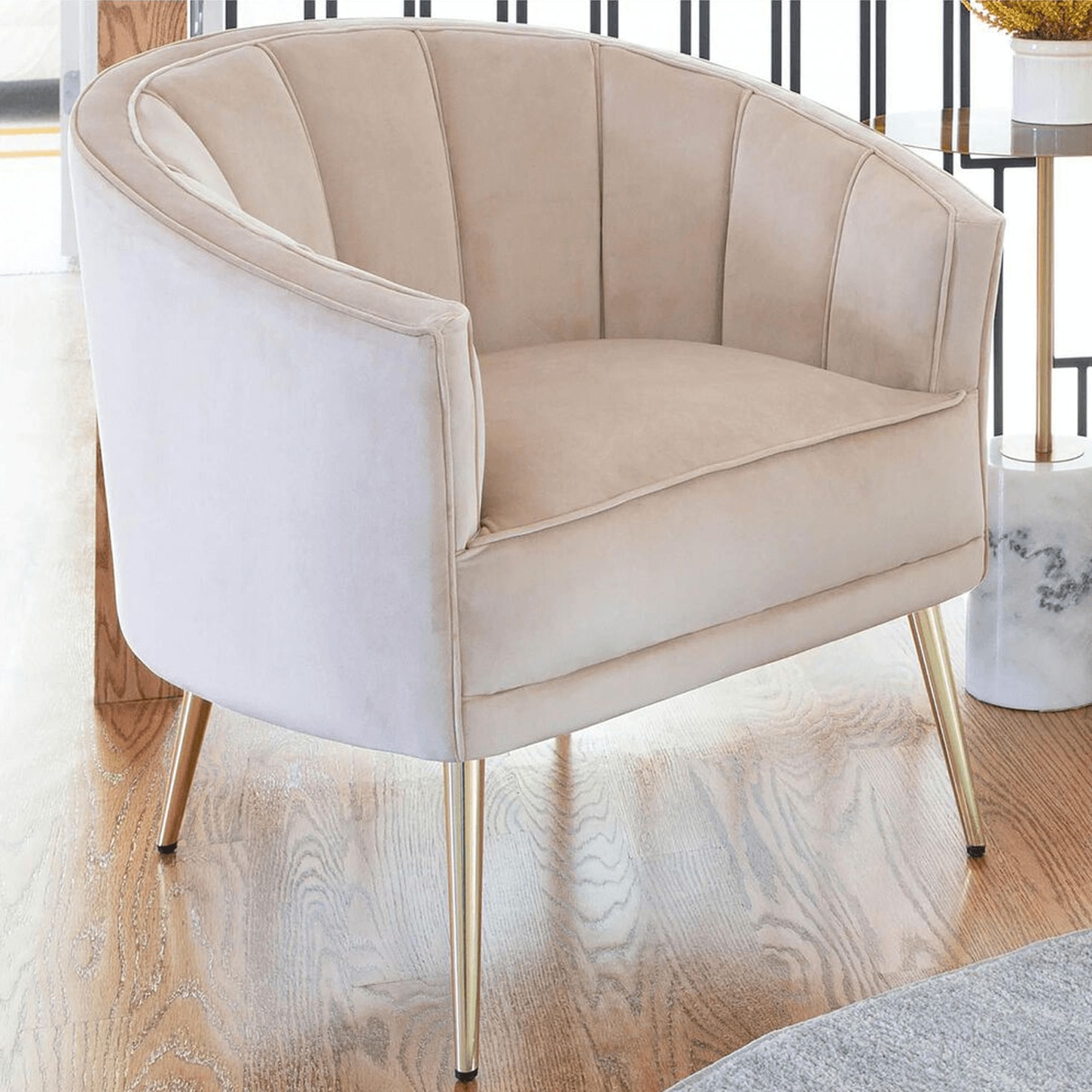 LumiSource Tania Accent Chair in Champagne Velvet and Gold