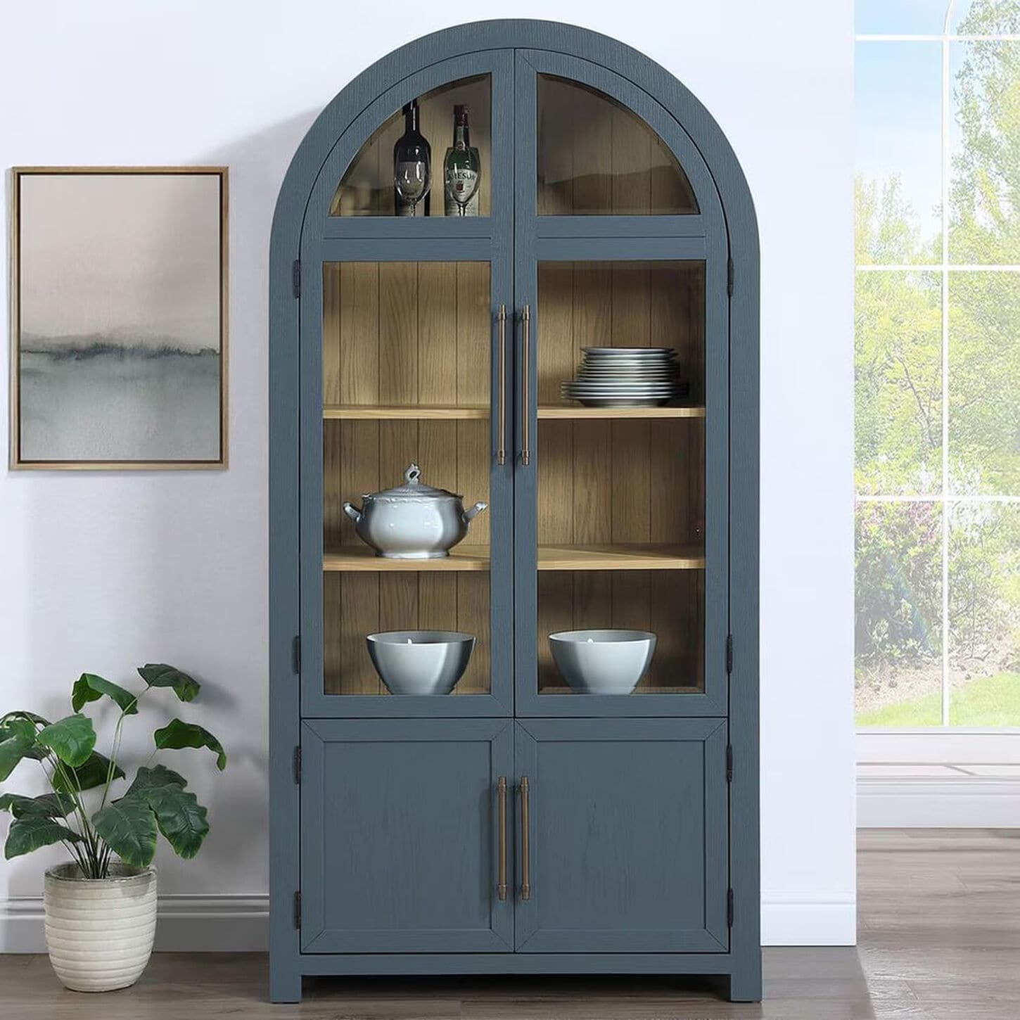 Steve Silver Magnolia Curio Cabinet in Dusty Blue and Weathered Sand