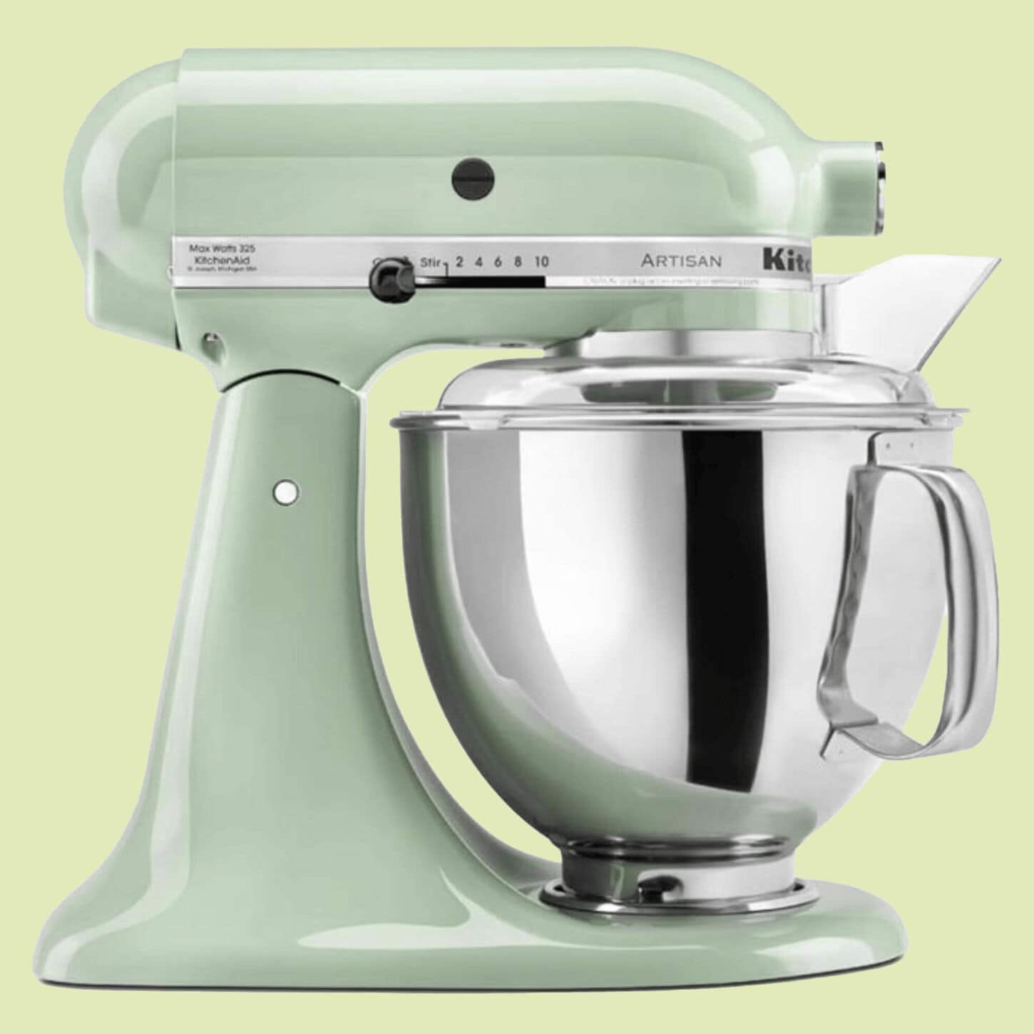 Seafoam Green KitchenAid Stand Mixer with splash guard