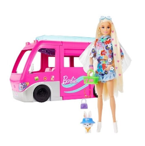 Barbie doll with pink van