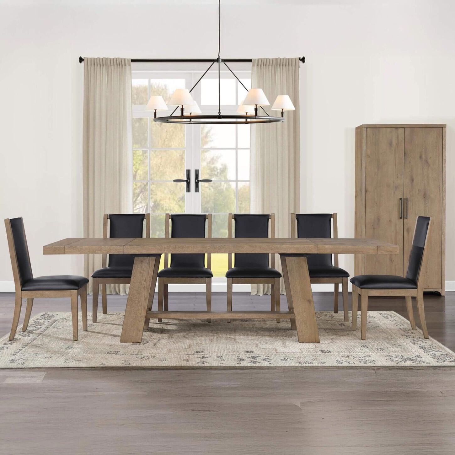 Crystal City Orinda Dining Table and 6 Dining Chairs in Rustic Sand