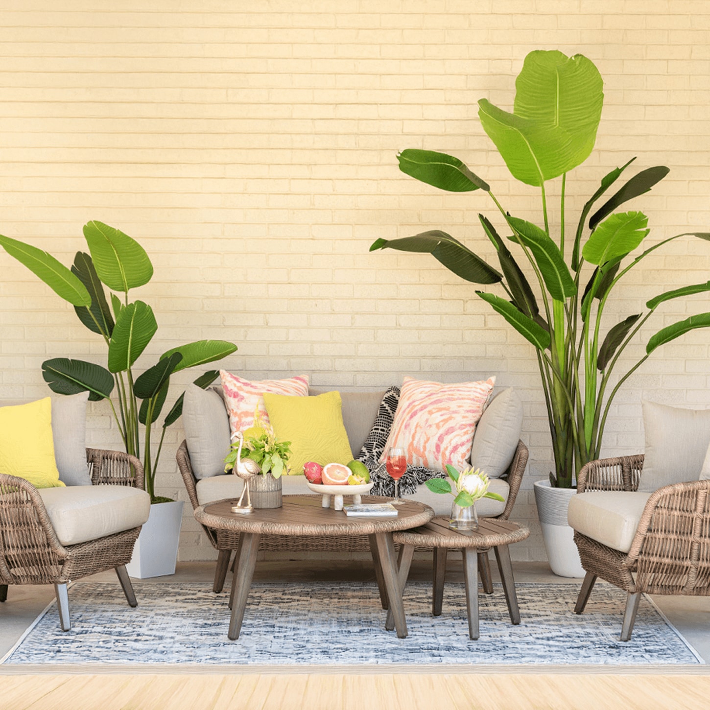 Patio furniture set with plants
