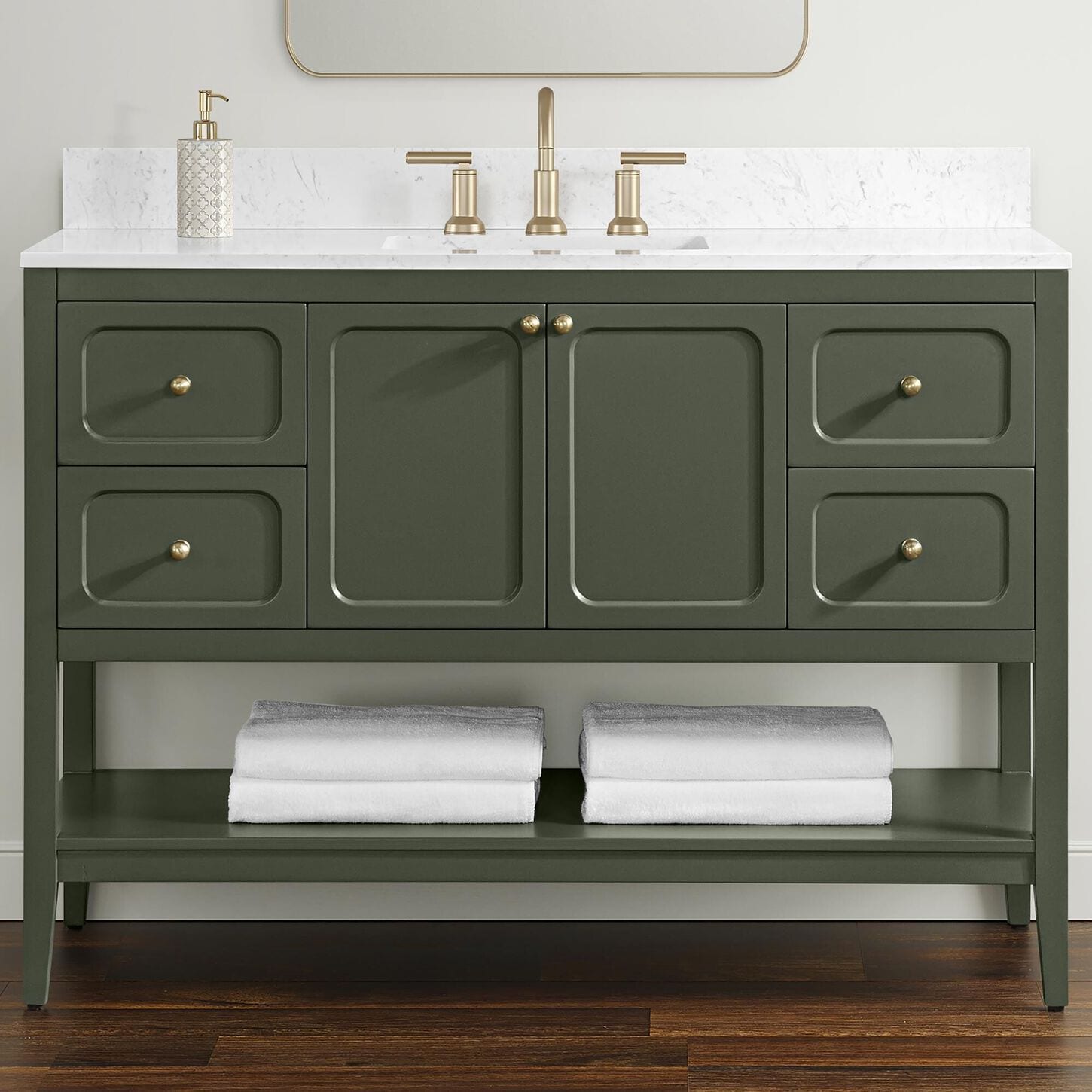 37B Ravello 48" Single Bathroom Vanity Cabinet in Deep Olive Green with Marble Top and Backsplash