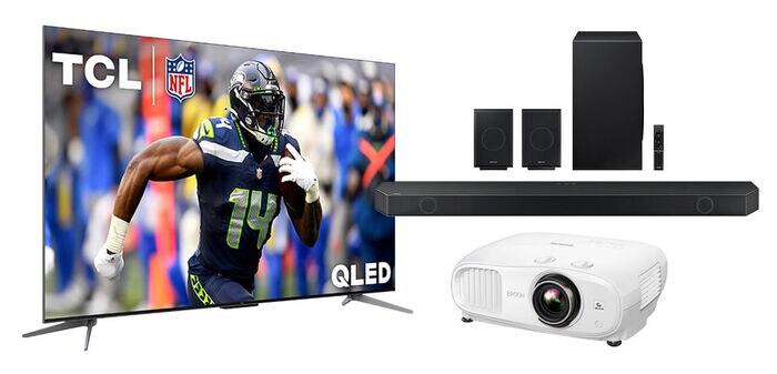 
                    TCL 55 Inch Class Q7 Q-Class 4K QLED HDR Smart TV with Google TV, Samsung 11.1.4ch Atmos Soundbar and Epson Home Cinema 5050UB 4K PRO-UHD 3LCD Projector with HDR