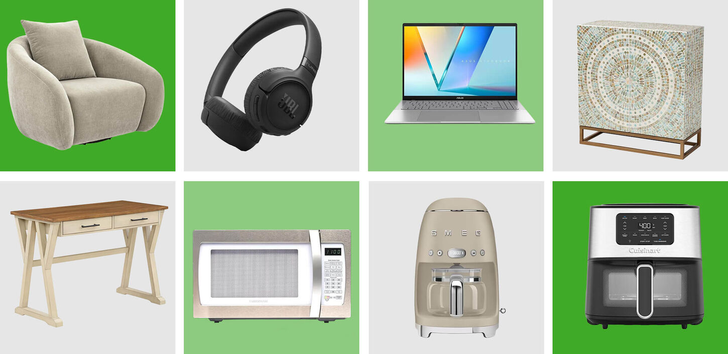 Collage of new and trending products with shop now button