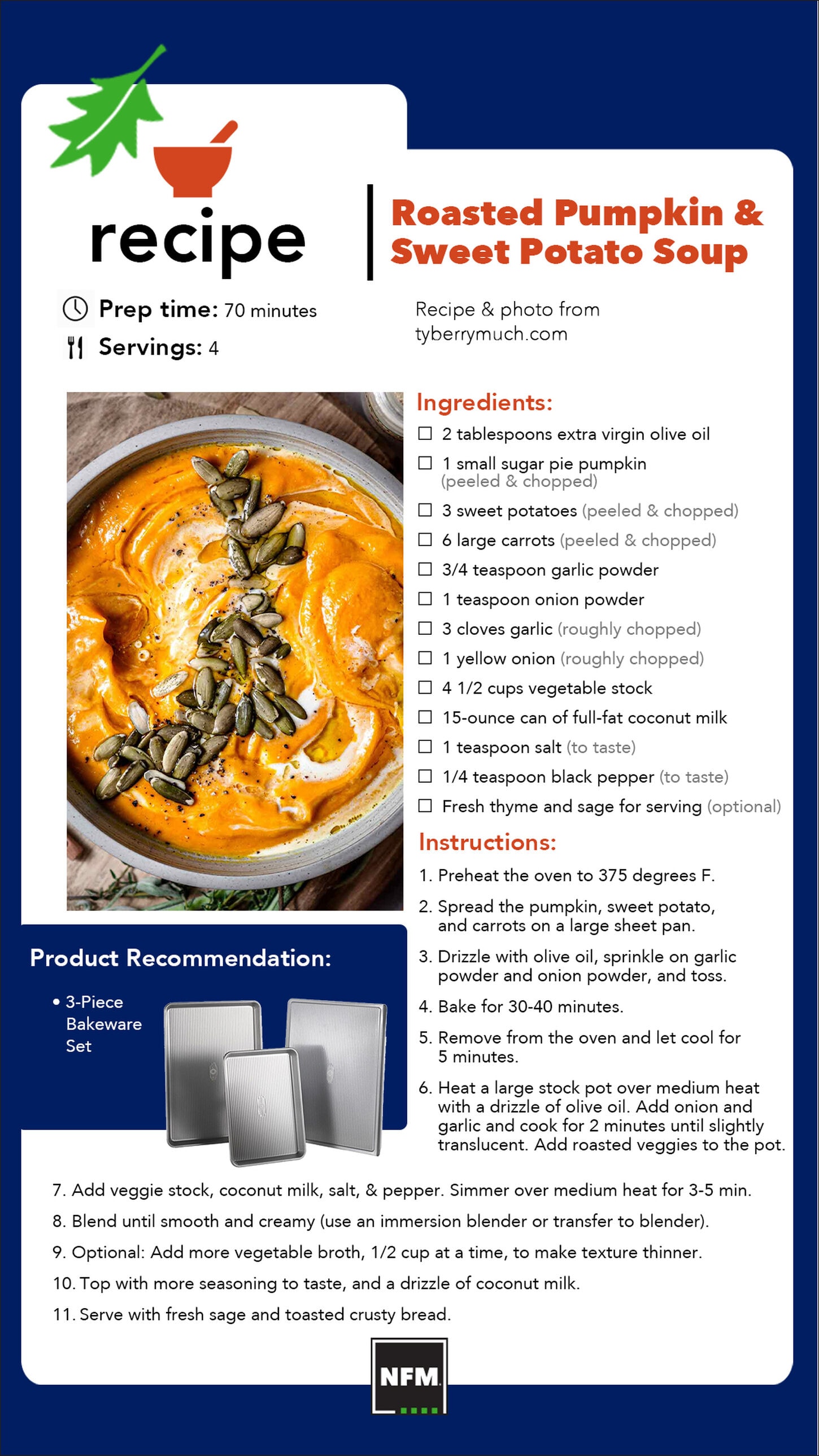 Roasted pumpkin and sweet potato soup recipe.