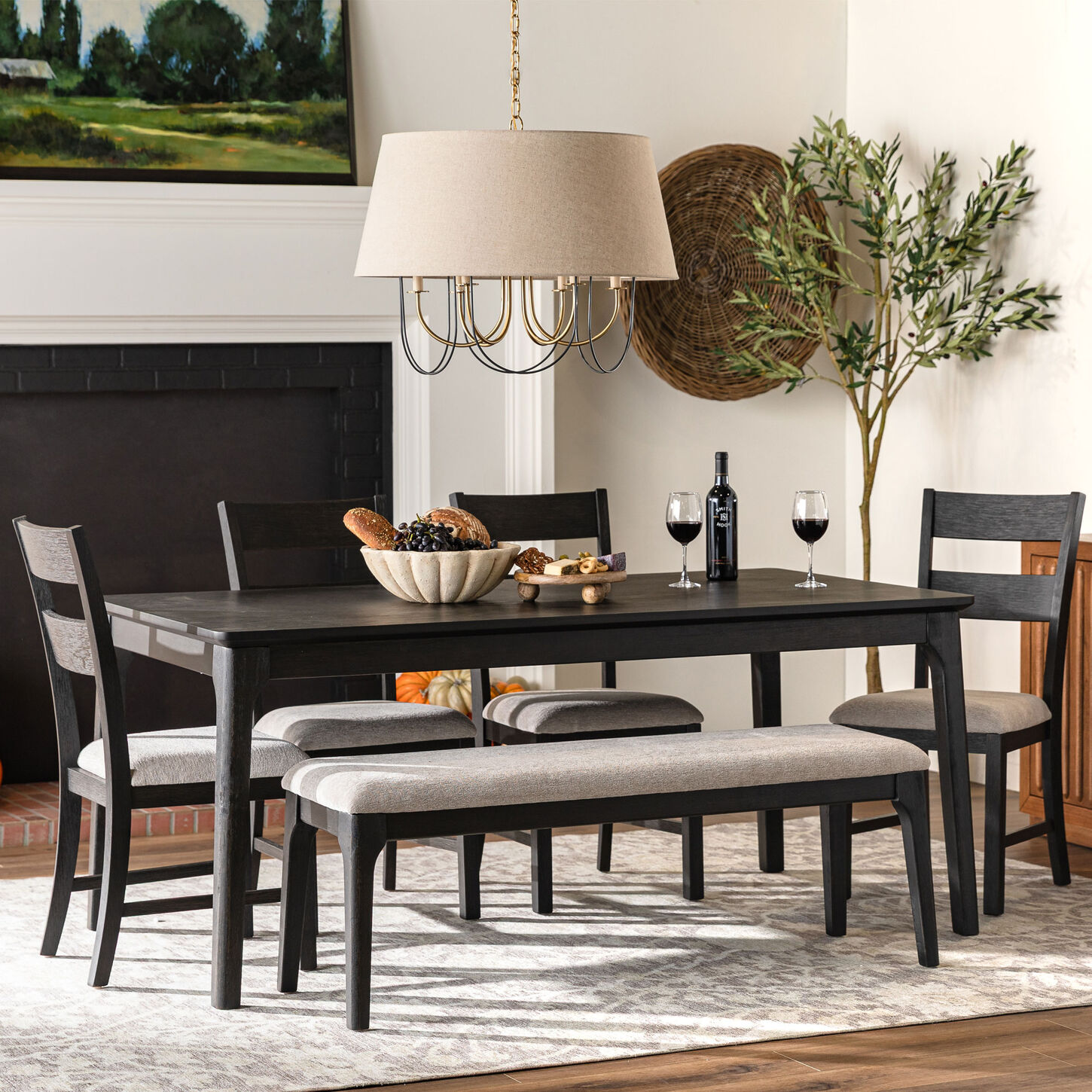 Black dining table set with fall and harvest decor