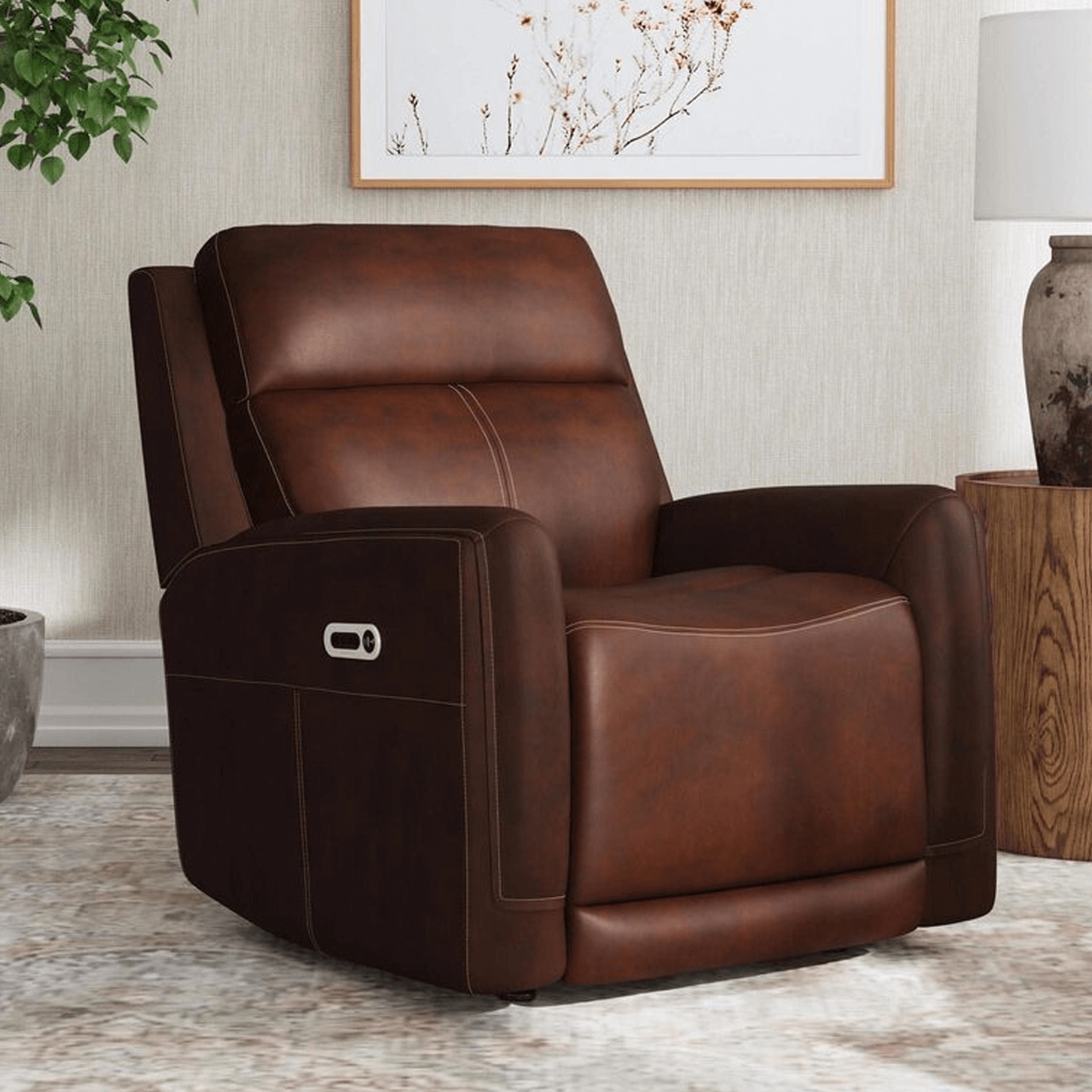 Flexsteel Alister Leather Power Gliding Recliner in Burnt Umber