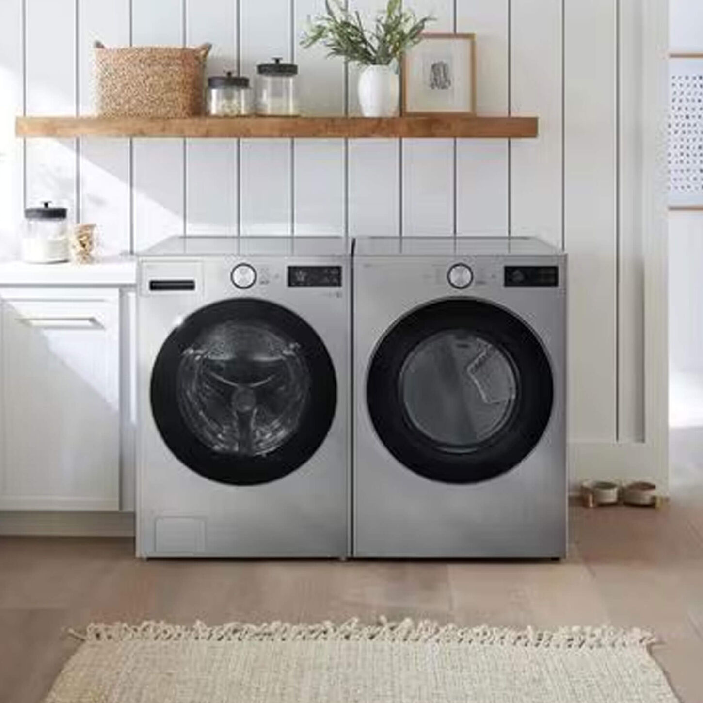 Front Loading Impeller Washer and Dryer in laundry room