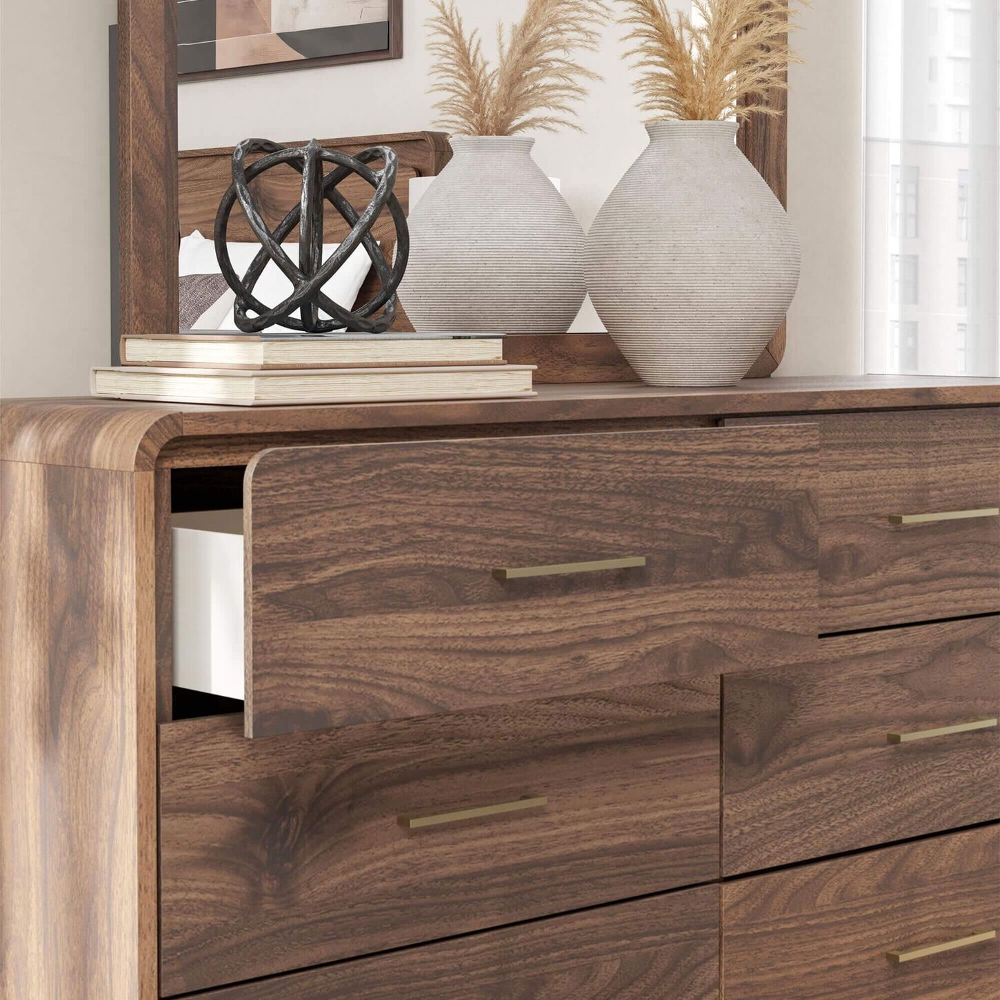 Ashley Fortlorn 6-Drawer Dresser in Walnut Brown