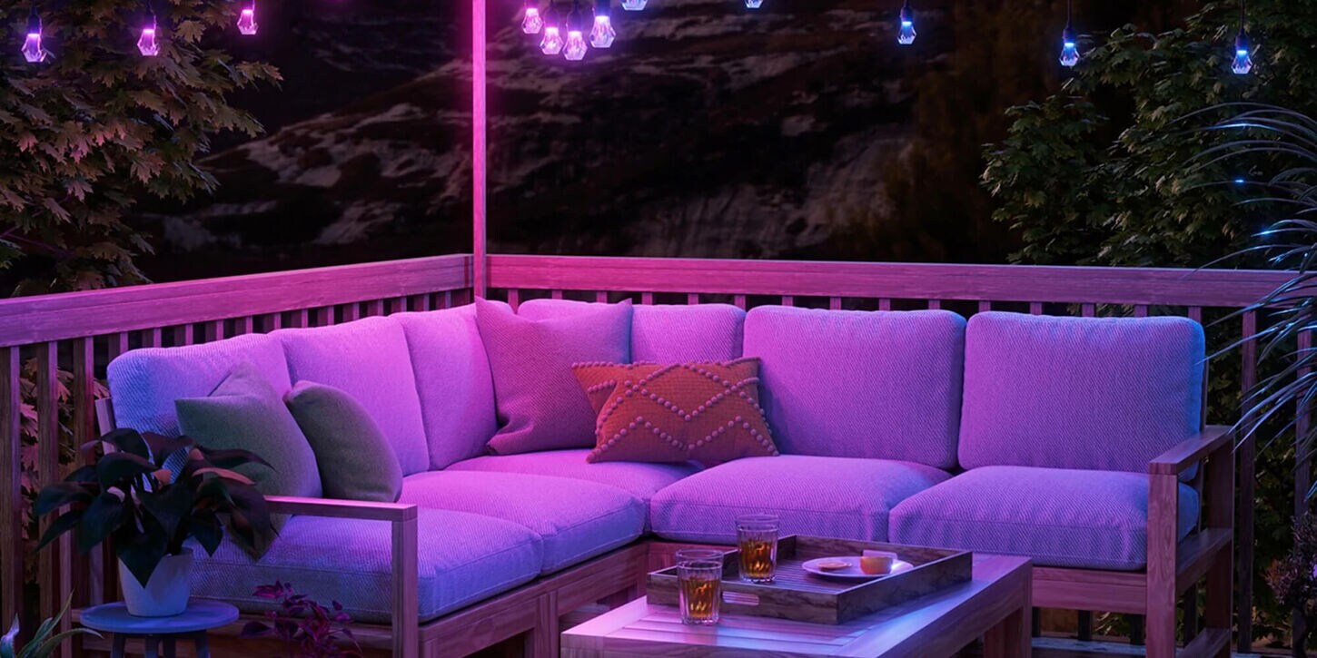 outdoor sectional with string lights