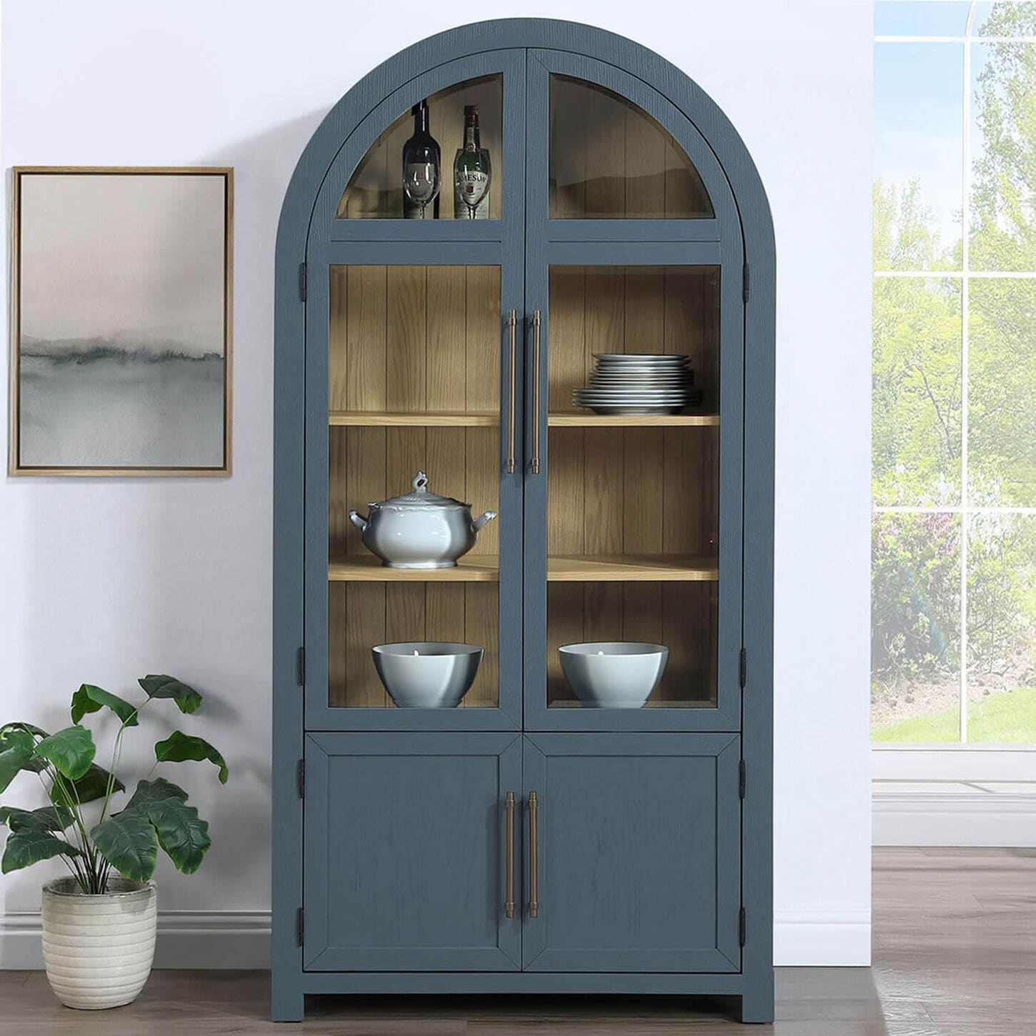 Crystal City Magnolia Curio Cabinet in Dusty Blue and Weathered Sand