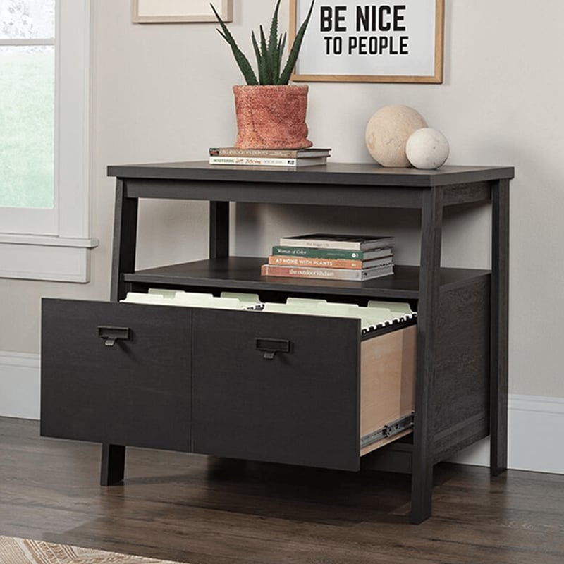 Sauder Trestle 1-Drawer Lateral Filing Cabinet in Raven Oak