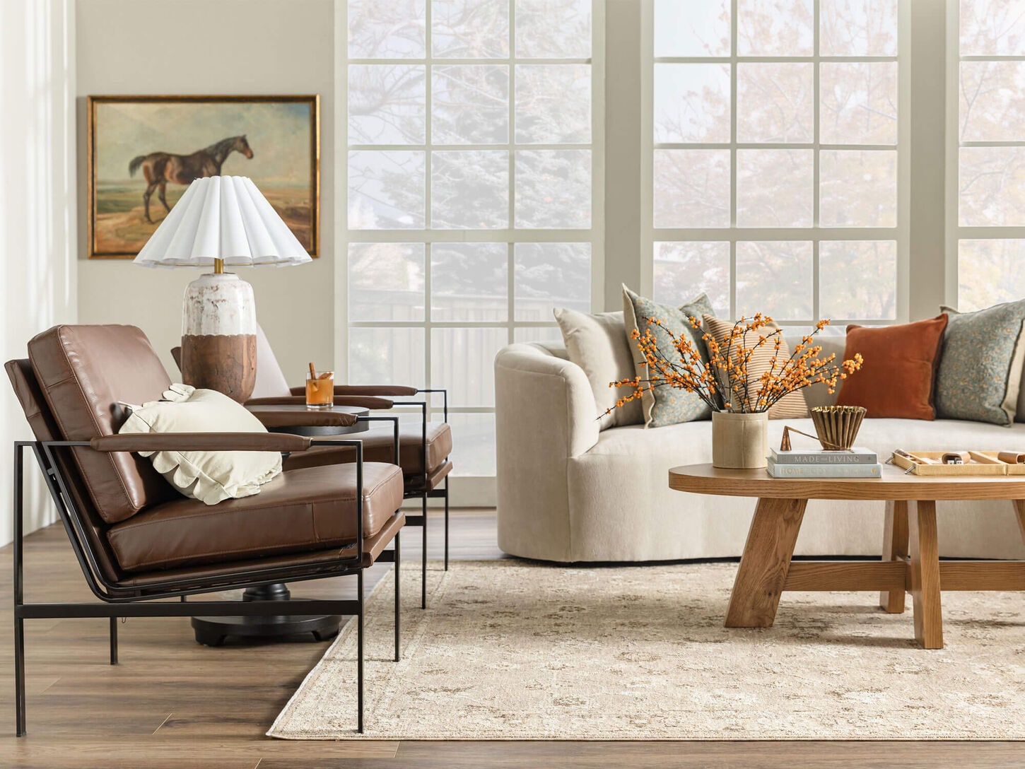 Living room with sofa and accent chairs