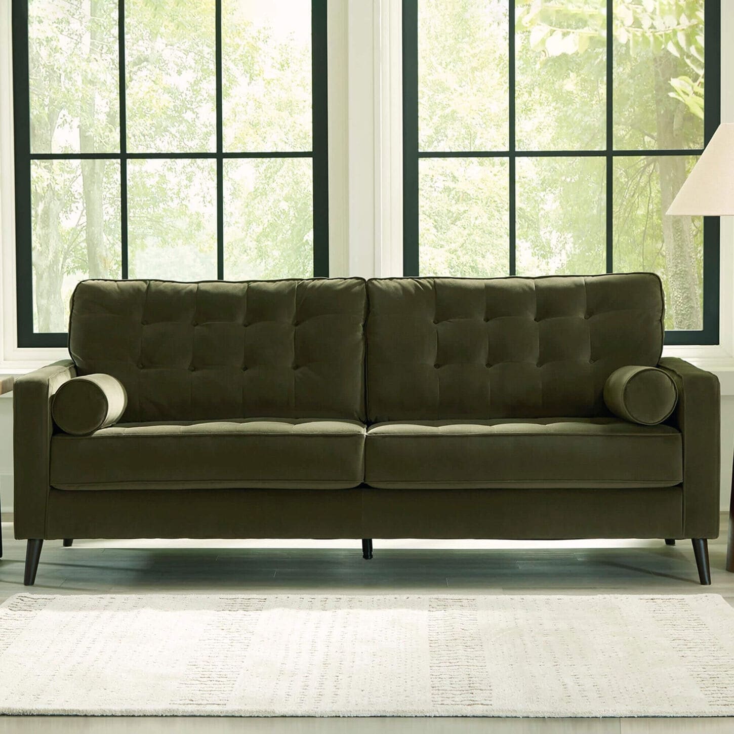 37B Reveon Lakes Stationary Sofa in Olive Velvet