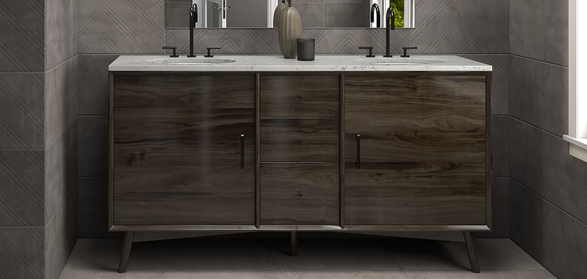 brown double bathroom vanity