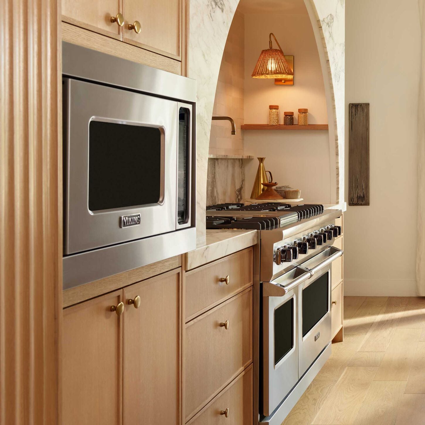 Viking wall oven and range in kitchen