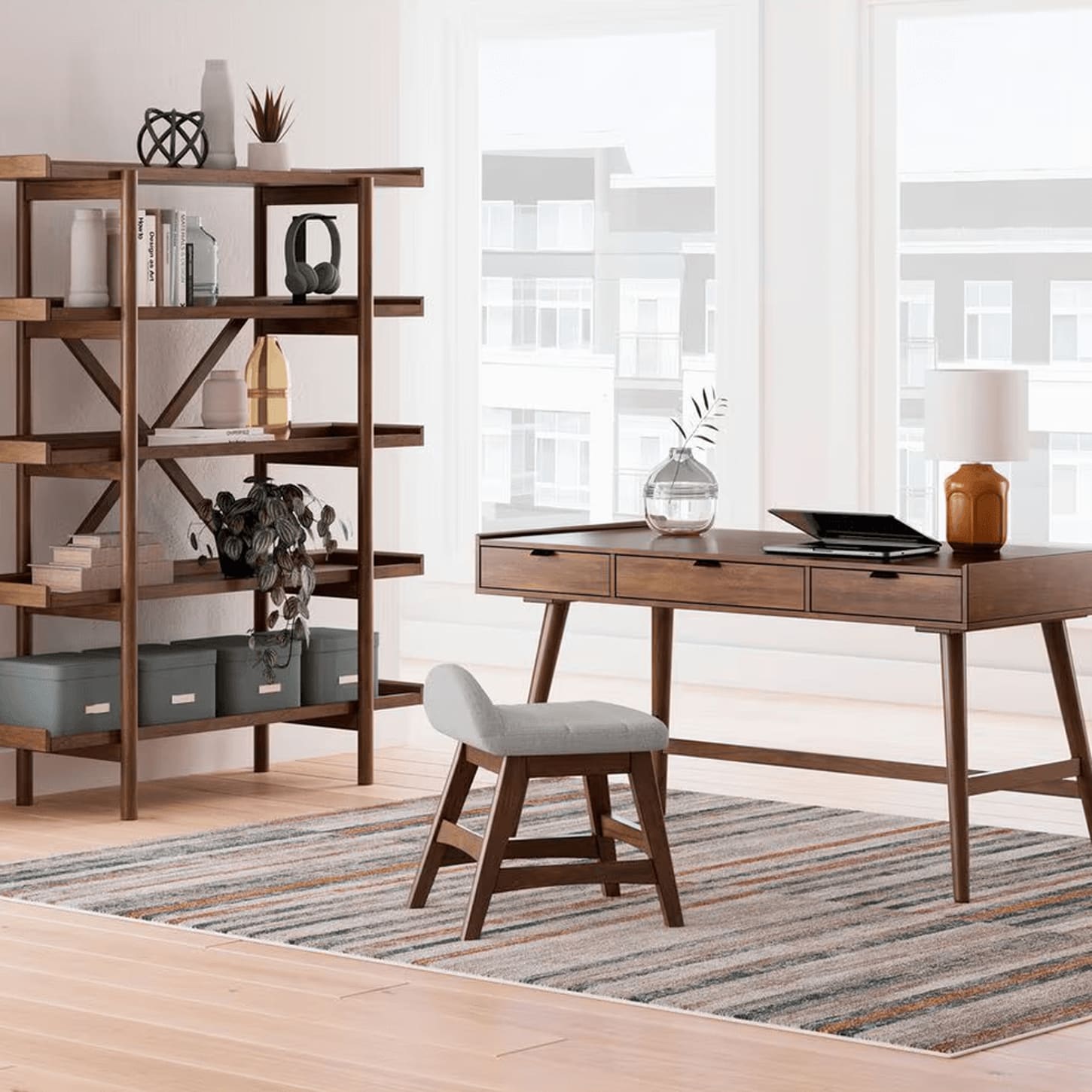 Ashley Lyncott 2-Piece Desk and Bookcase Set in Brown