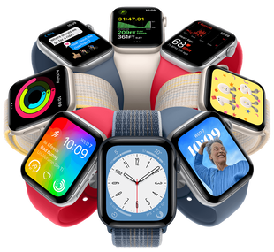 Collection of Apple Watches in variety of colors