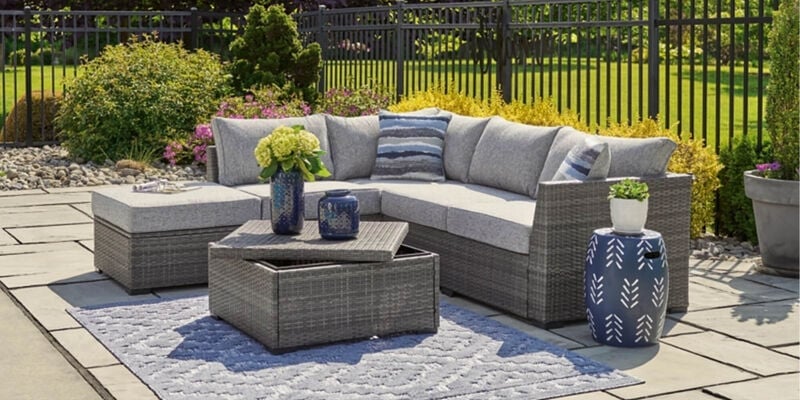 Ashley Petal Road 4-Piece Patio Sectional Set in Gray