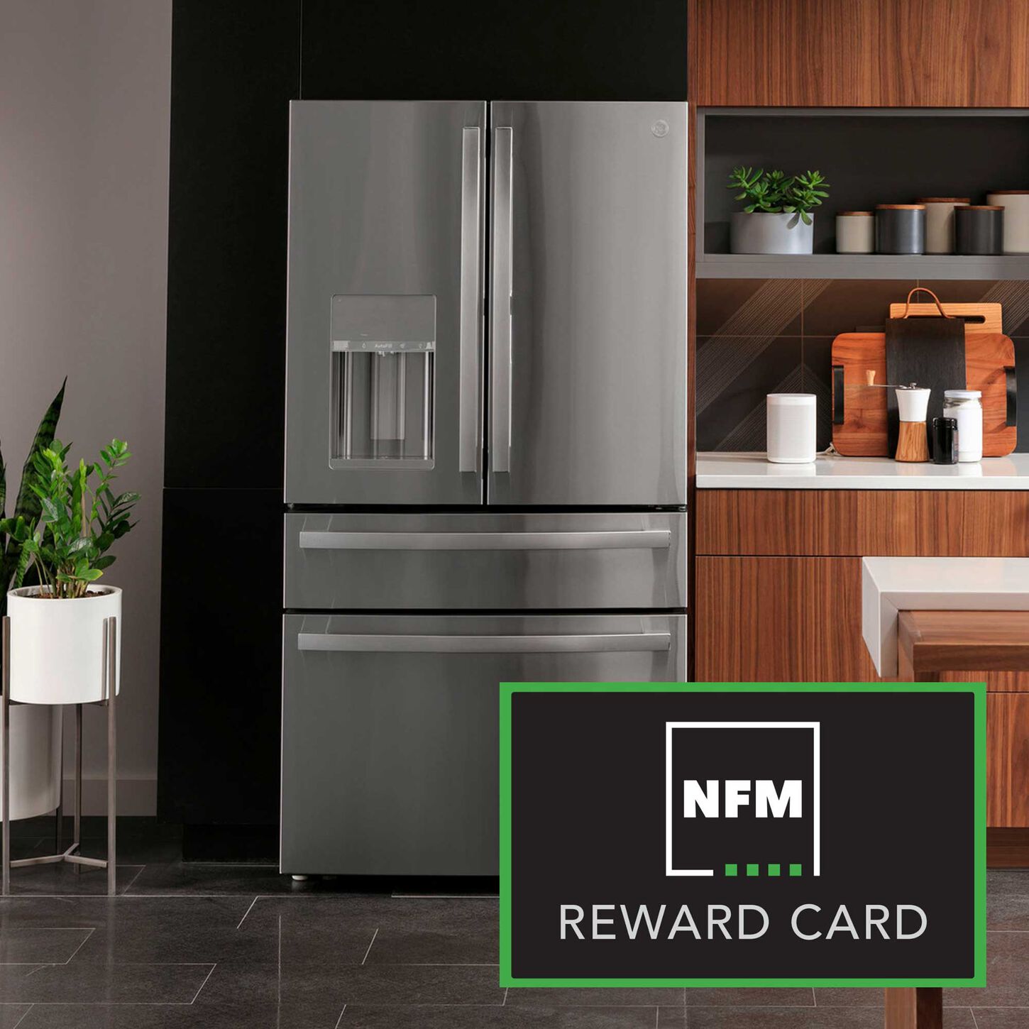 GE Profile Stainless Steel Refrigerator in Kitchen