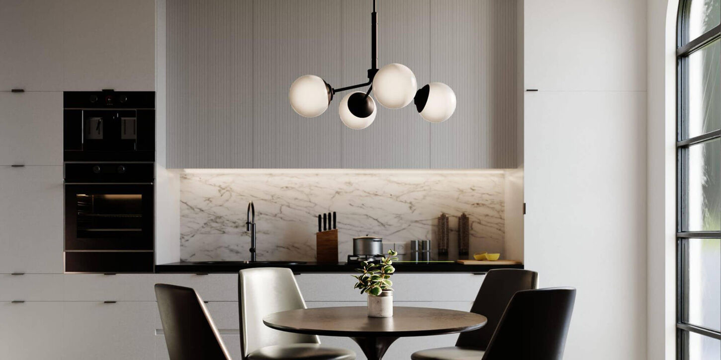 Kitchen dining table with light pendant hanging