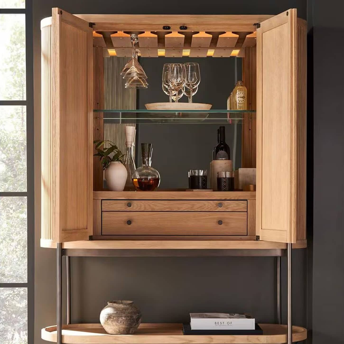 Furniture Worldwide Linnea Bar Cabinet in Natural Oak