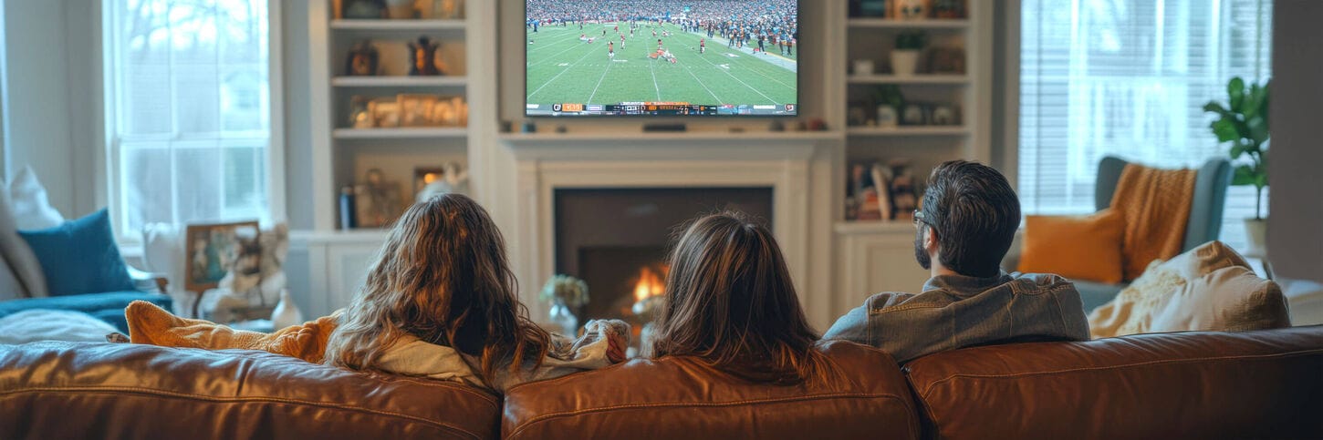 Family watching football in living room.