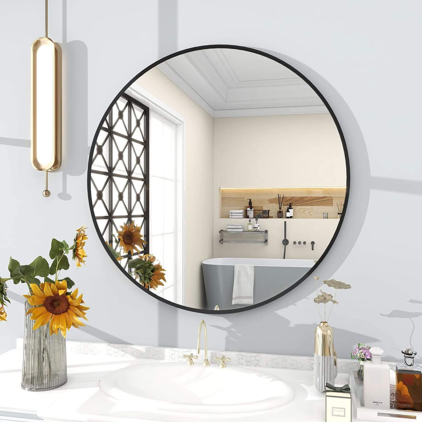 HOMLUX 30" Round Wall Mirror in Black