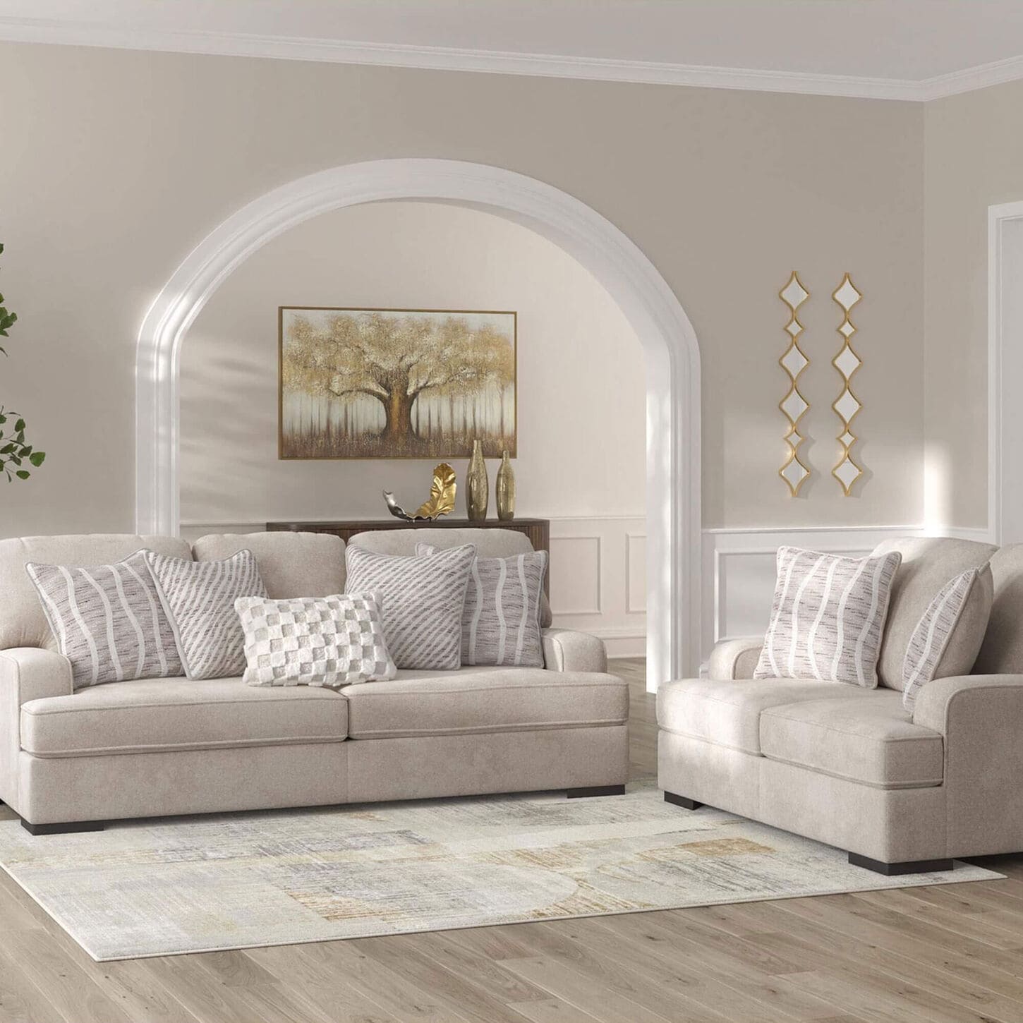 Ashley High Profile Stationary Sofa and Loveseat Set in Taupe