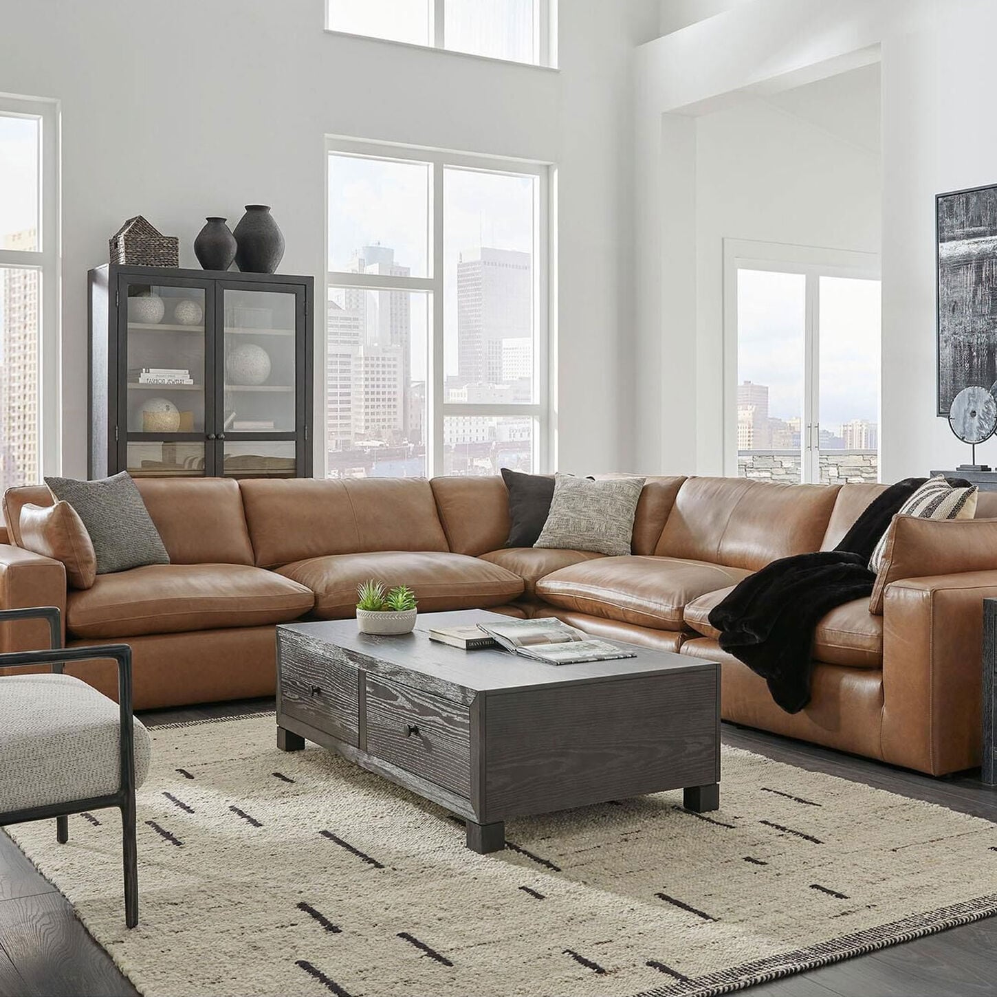 Ashley Emilia 5-Piece L-Shaped Sectional in Caramel