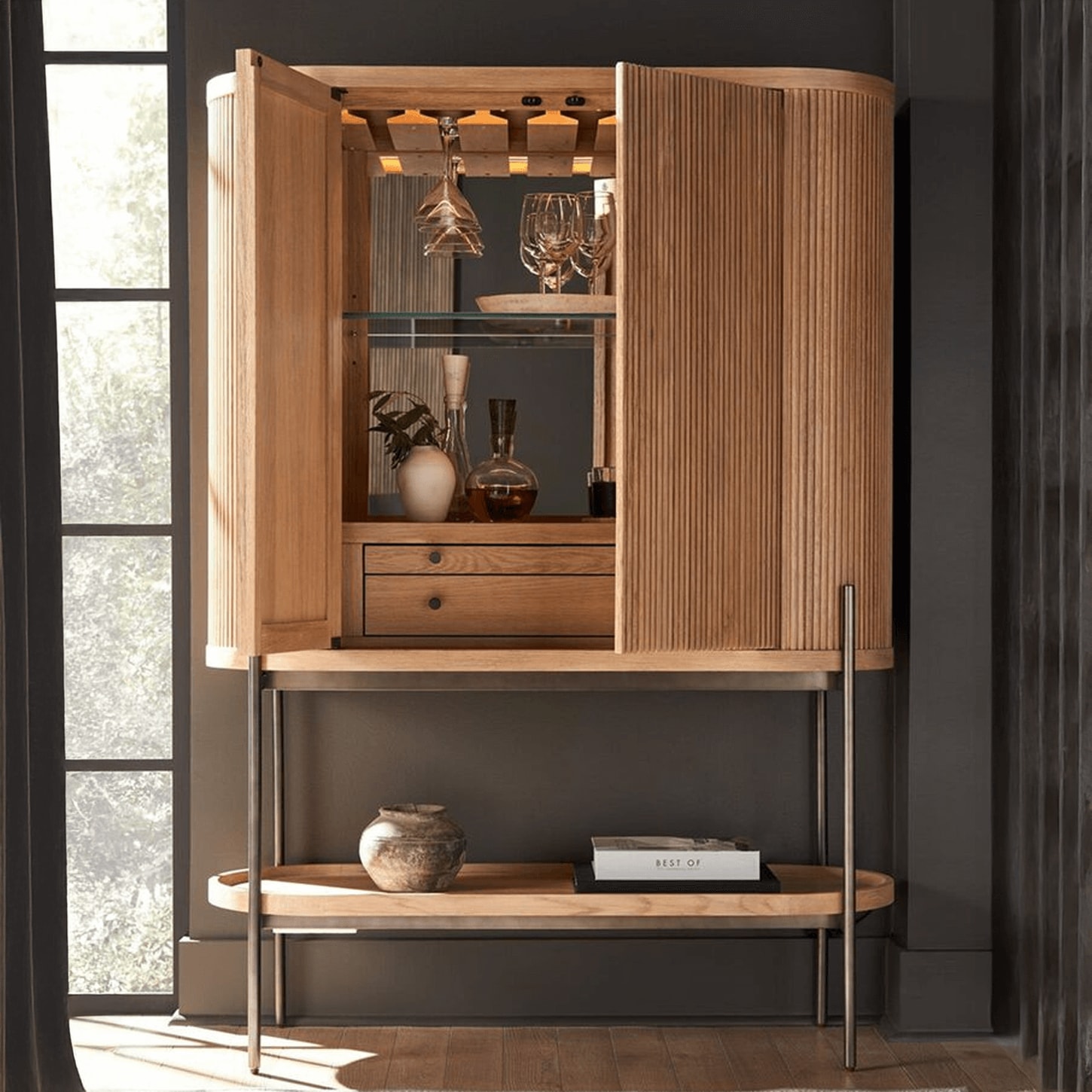 Furniture Worldwide Linnea Bar Cabinet in Natural Oak