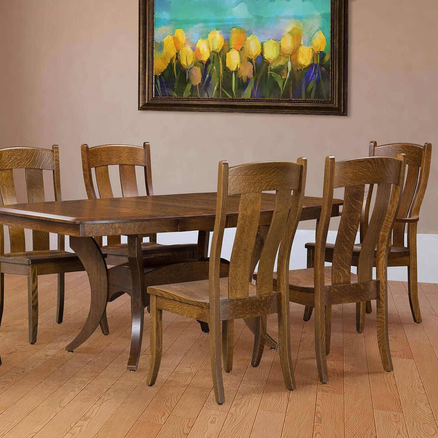 Trailway Llc Fort Knox Table with Storage Leaves and 6 Chairs in Aged Centennial Rustic Finish