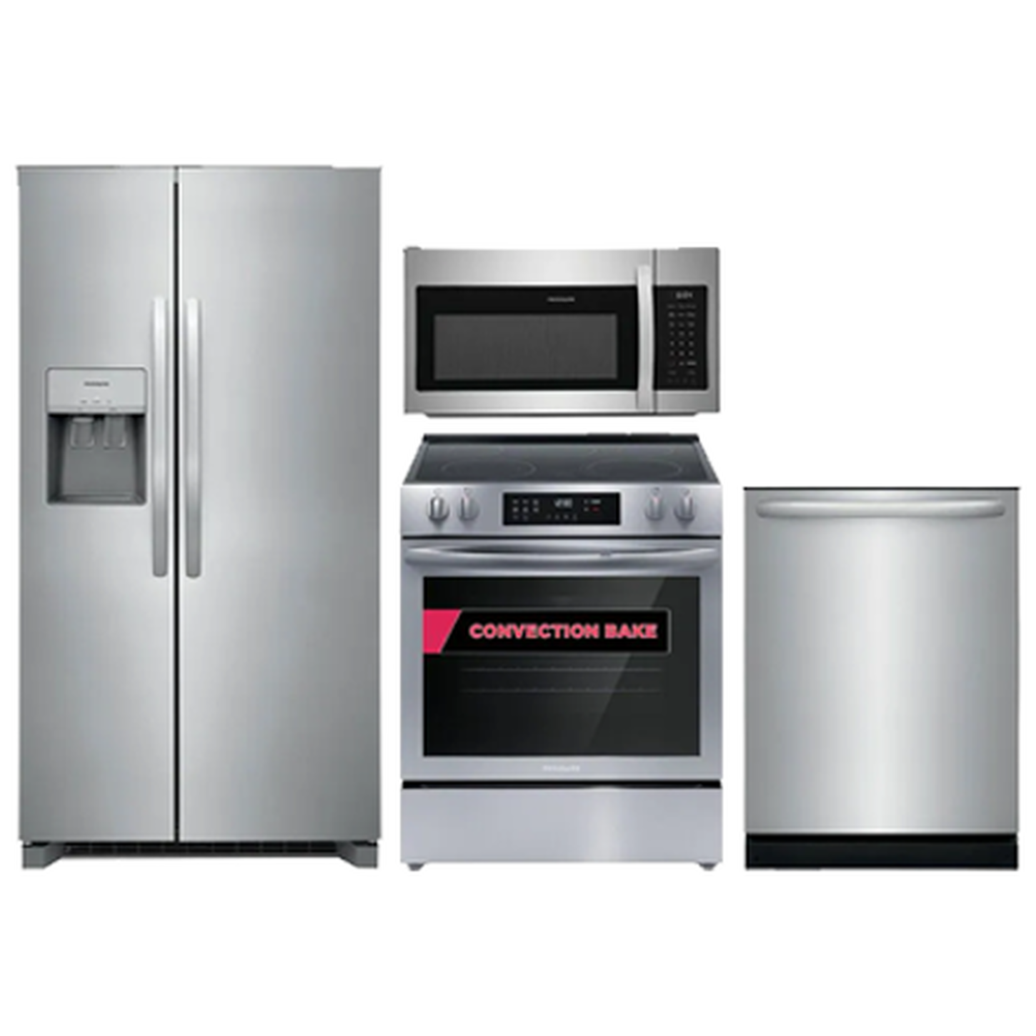 Frigidaire Refrigerator Range Microwave and Dishwasher in Stainless Steel