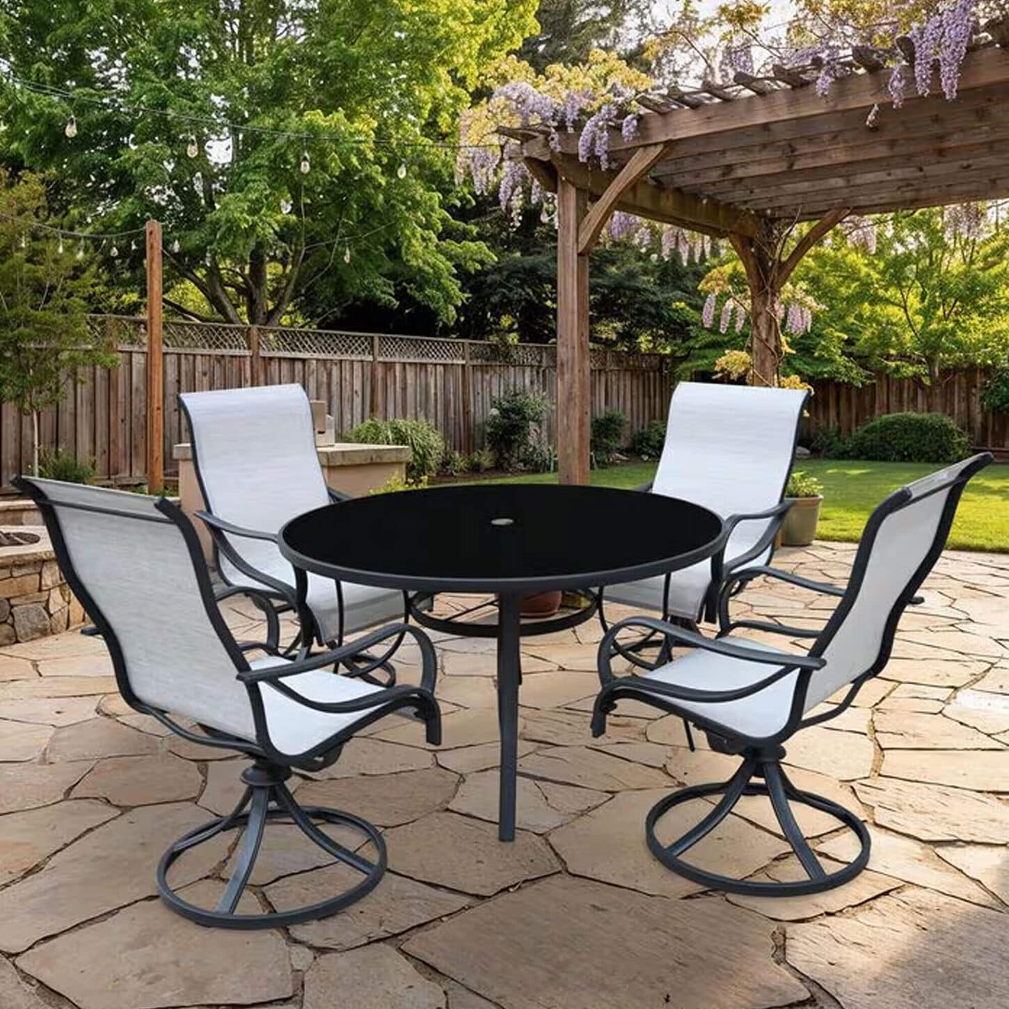 Global Note Collections Hillcrest 5-Piece Patio Dining Set in Boone Grey and Black