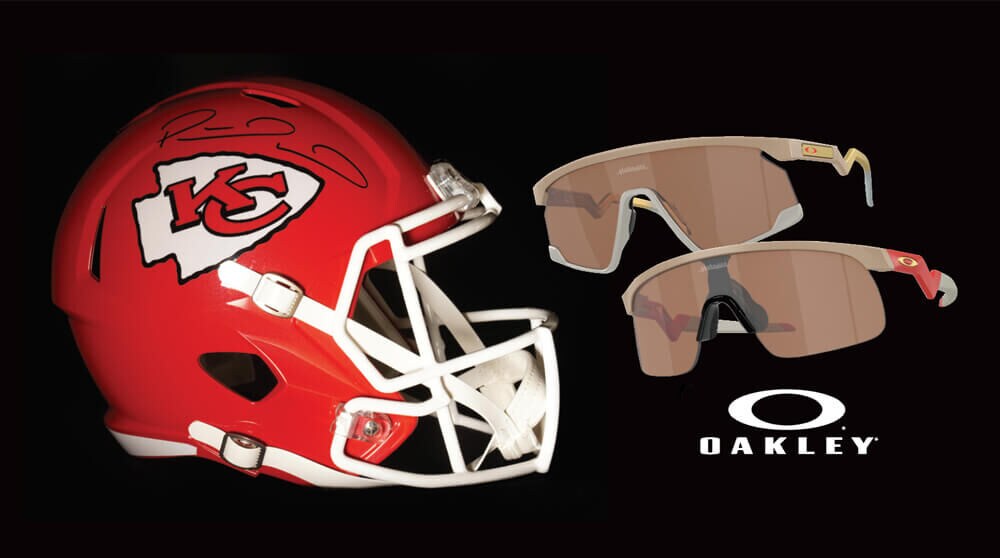 Autographed Patrick Mahomes Helmet & Pair of Oakley Sunglasses