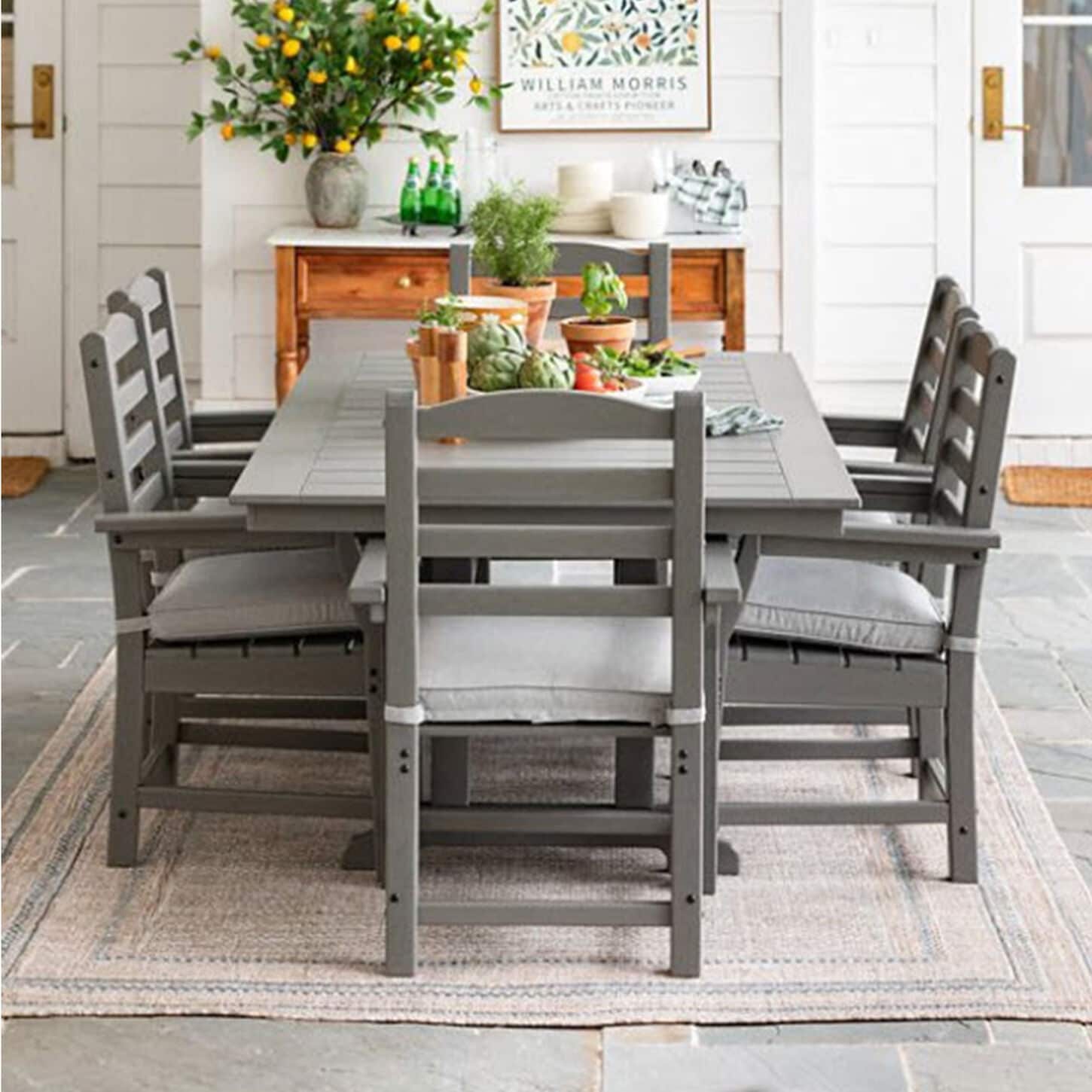 Gray Patio Dining Table with Decor